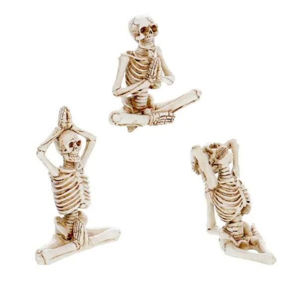 Lot of 3 YOGA Skeletons Pose Yoga Relax Halloween Figures SKULL - Picture 1 of 6